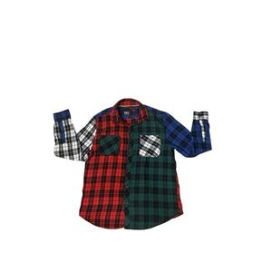 DRL Essentials Colorblock Plaid Flannel Shirt Patchwork Button Up Size L